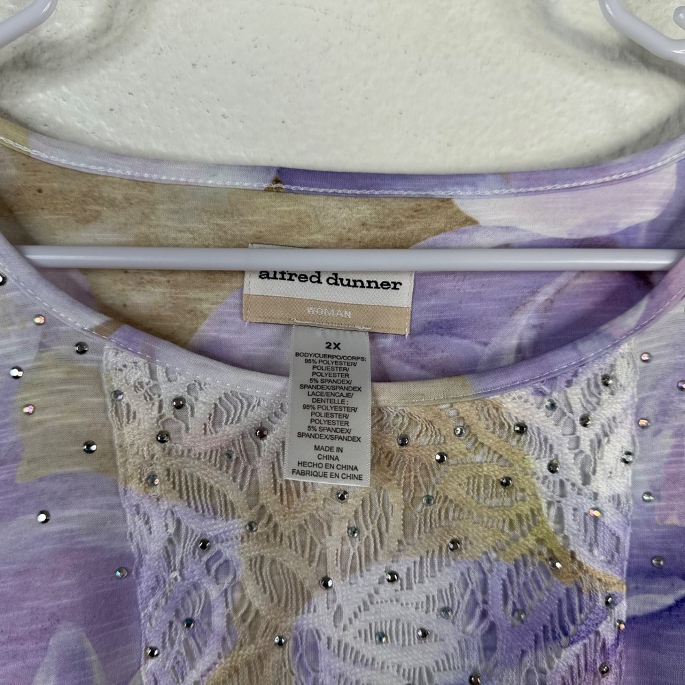 Alfred Dunner Women's Tunic Top Purple Sz 2X Floral Bling Colorful - Picture 2 of 10